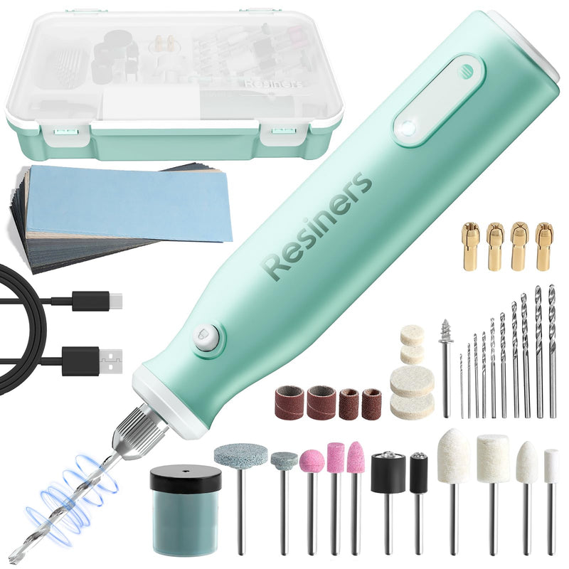 Resiners Cordless Rotary Tool Kit, Electric Resin Drill & Polishing Kit, 5-Speed Adjustable, 54pcs Jewelry Making Kit, Professional Machine for Resin Molding, Manicure, Wooden DIY Crafts