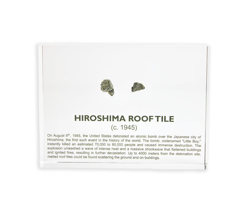 Authentic Hiroshima Tile Artifact Display, Encased in Crystal-Clear Lucite Acrylic, Handmade in the USA, From Hiroshima Site, For Display or Education Purposes, Unique World War II Relic