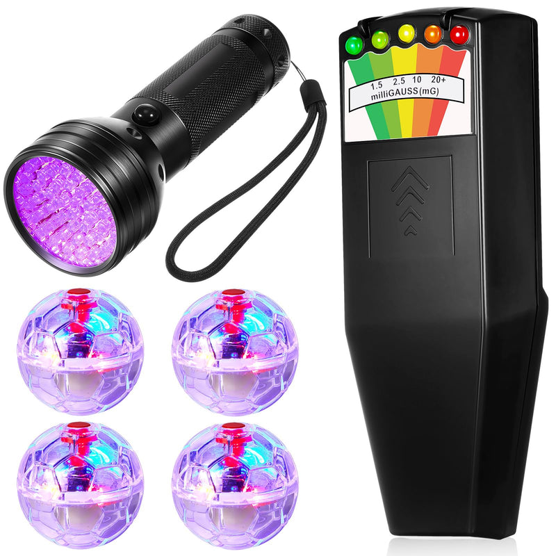 Dunzy 6 Pcs Ghost Hunting Equipment Kit Include 1 Emf Meter 1 UV Flashlight and 4 LED Light up Pet Cat Ball Ghost Investigation Paranormal Equipment for Home Office Inspections Gifts(Strong Light) Strong Light