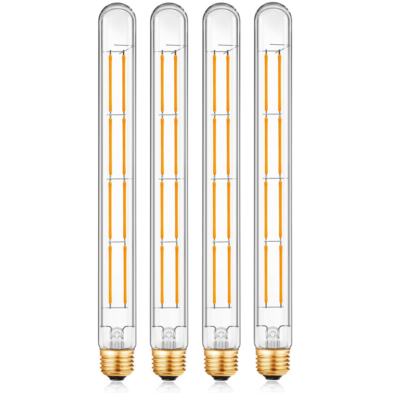 XININSUN T300 Led Bulb, 11.8 Inch Long Tubular Led Light Bulbs, 100Watt Equivalent, 1000lm, Dimmable, Clear Glass, E26 10W T10 LED Edison Tube Lamp Bulb,4 Pack. (10W=100W 2700K) 10w=100w-2700k