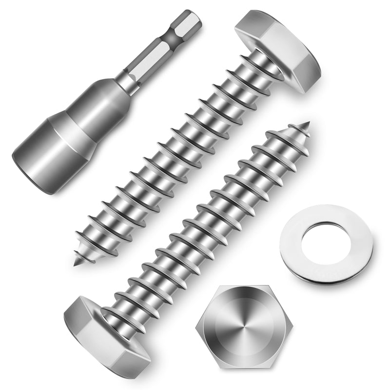 (20-Set) 1/4 x 1-1/2" Lag Screws for Wood, Stainless Steel Heavy Duty Hex Head Lag Bolts, ASME B18.2.1 Commercial/Industrial Grade Mounting Screws Bolts Kit by Marysino 1/4 x 1-1/2" Silver
