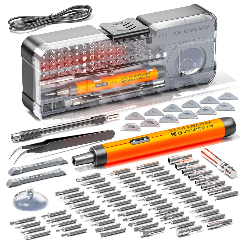 Electric Screwdriver, Precision Screwdriver Set, 88-in-1 Magnetic Bits, Magnetic Storage, 5 Torque Settings, Mini 3.7V Power Screwdriver Repair Tool Kit for PC RC Electronic - ORANGE 88 ORANGE