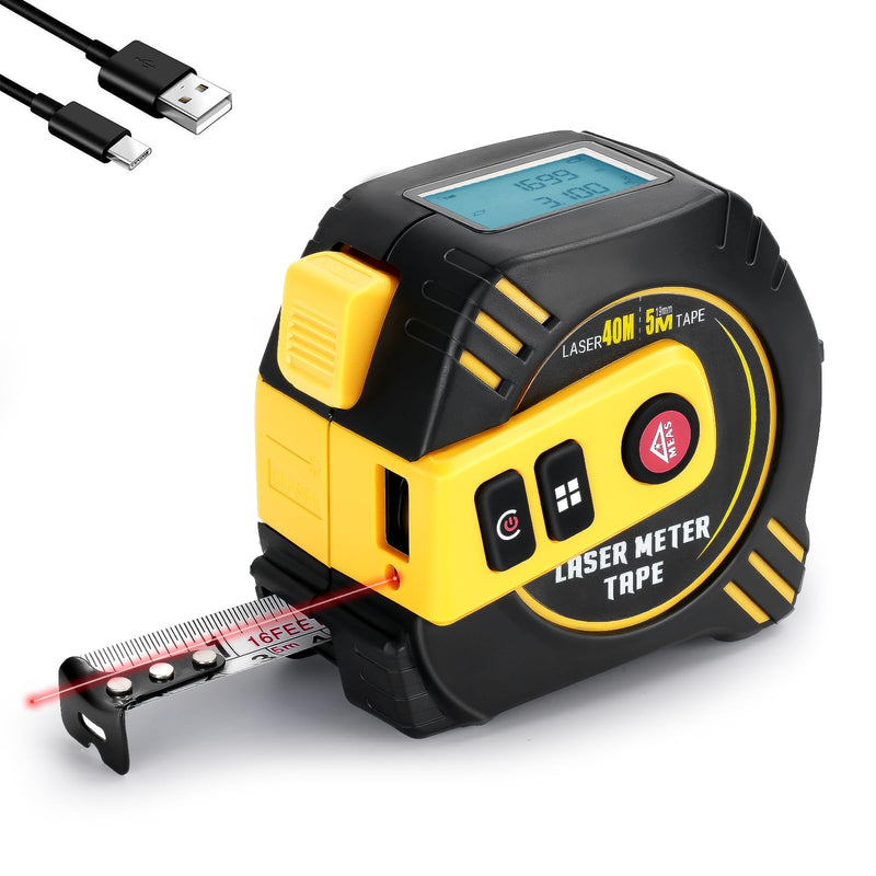 Digital Laser Tape Measure,131ft Laser Distance & 16ft Tape Measure 2 in 1 Laser Measurement, Area, Volume Laser Measure for Construction DIY Woodworker