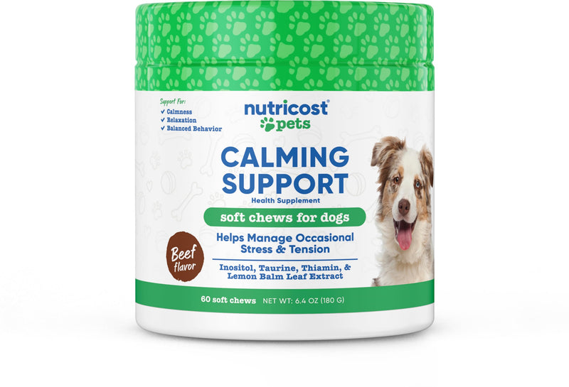 Nutricost Pets Calming Support Soft Chews for Dogs (Beef Flavored) 60 Soft Chews - Helps Manage Occasional Stress & Tension - PawsPlanet Australia
