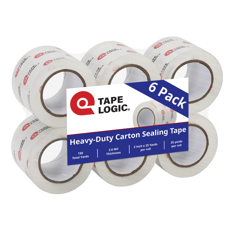 Tape Logic Heavy Duty 2in x 25yd Clear Packaging Tape Dispenser Refills (6-Pack), Strong Clear Packing Tape Roll Ideal for Shipping & Moving Boxes Clear Tape 2in x 25yd (6 Rolls)