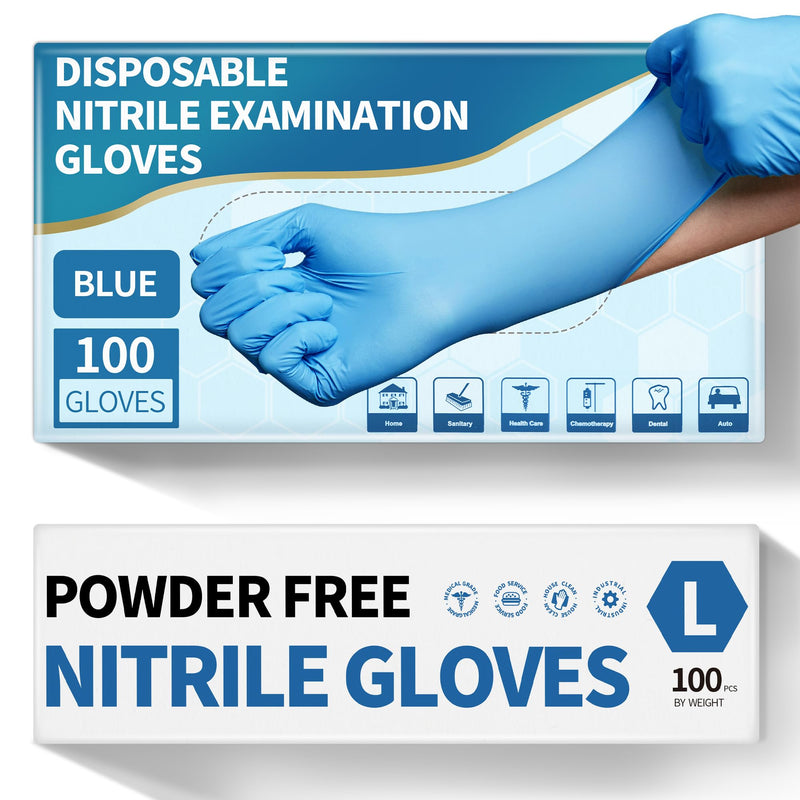 Powder-Free Nitrile Exam Gloves, 4.5 Mil, 100 Count, Blue Food-Safe Disposable Gloves for Medical, Cooking, Cleaning Large (Blue)