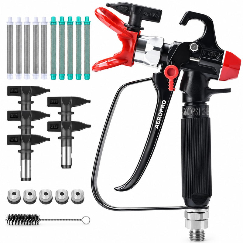AEROPRO Tools Airless Paint Sprayer Gun，5 Spray Tips & 10 Filters Black