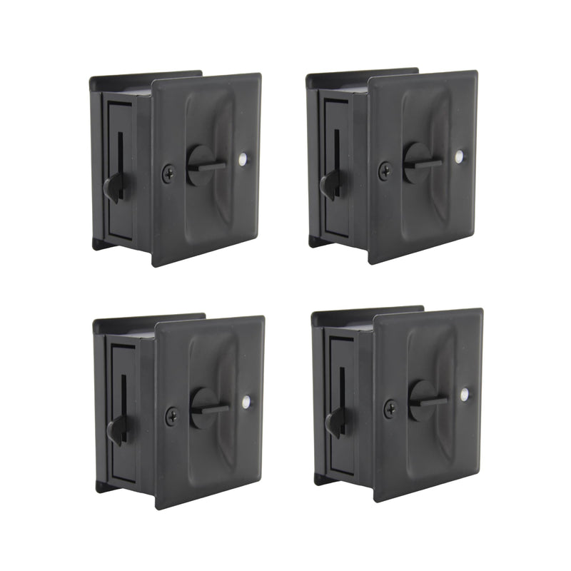 SUNTAI Privacy Sliding Door Lock with Pull, Solid Brass Pocket Door Privacy Lock, 2-3/4”x2-1/2”, for 1-3/8” Thickness Door, Matte Black, 4 Pack