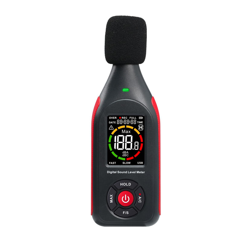 Decibel Meter Sound Level Meter Professional Sound Level Reader Detector 30dB to 130dB MAX Data Hold, Noise Monitor Digital SPL dB Meter With Alarm, Data Record & Rechargeable Function