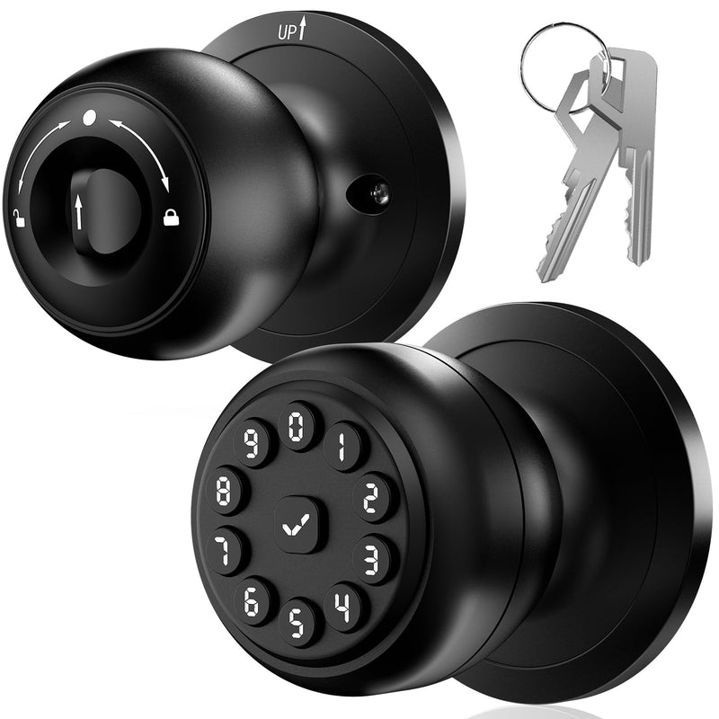 Keypad Smart Door Knob Lock, Keyless Entry Door Lock with Handle - Auto Lock for Front Door - Electrionic Code Door Lock for Bedrooms, Home Office, Garage, Apartment - Easy Installation Matte Black