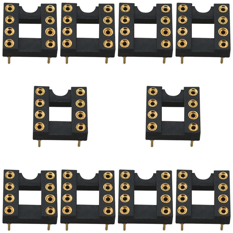 10PCS Fully Gold Plated DIP IC Chip Socket Adapter 2 Rows of 8 Round Pin Soldering 7.6mm Line Spacing Operational Amplifier Socket Integrated Circuits for PCB Board Electronic Component