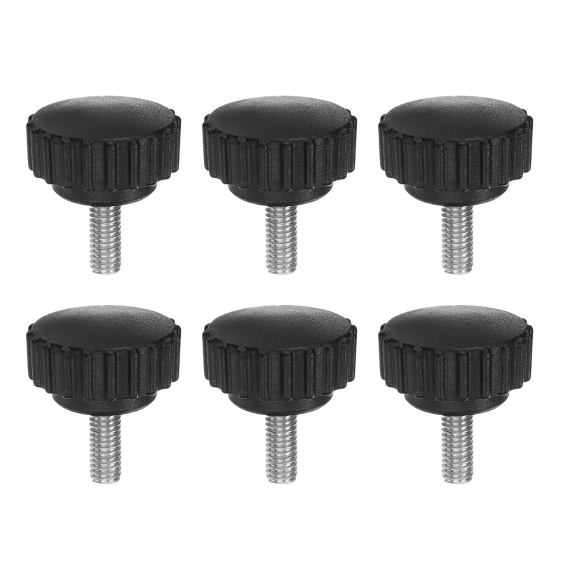 HARFINGTON 6pcs Knurled Clamping Knobs Thumb Screws M6 x 16mm Metric Male Thread 28mm Matte Plastic Head 304 Stainless Steel Stud Hand Threaded Knob Thumbscrew Handle, Black