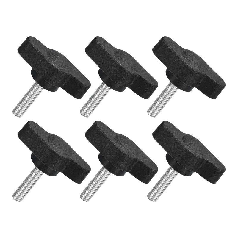 uxcell 6Pcs Tee Wing Knobs Thumb Screws, M4 x 16mm Clamping Screw Knob Male Thread 304 Stainless Steel T Shaped Thumb Screws Handle 27mm Dia. for Hand Tightening Knob Replacement, Black