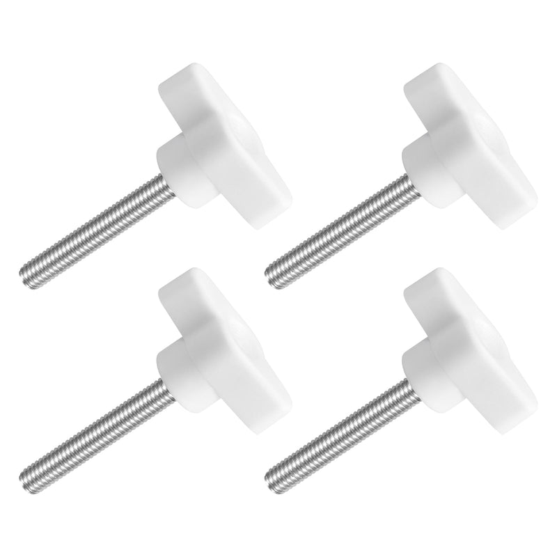 uxcell 4Pcs Tee Wing Knobs Thumb Screws, M6 x 40mm Clamping Screw Knob Male Thread 304 Stainless Steel T Shaped Thumb Screws Handle 36mm Dia. for Hand Tightening Knob Replacement, White