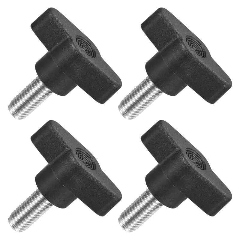 uxcell 4Pcs Tee Wing Knobs Thumb Screws, M8 x 20mm Clamping Screw Knob Male Thread 304 Stainless Steel T Shaped Thumb Screws Handle 36mm Dia. for Hand Tightening Knob Replacement, Black