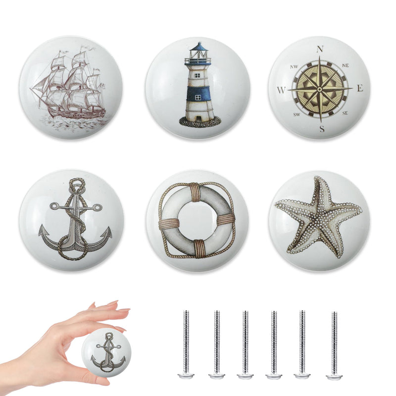 Set of 6 Ceramic Starfish Nautical Beach Coastal Themed Kitchen Cabinet Drawer Pulls and Knobs 1.5 X 1.5 Inches