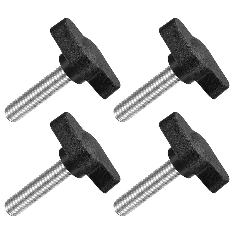 uxcell 4Pcs Tee Wing Knobs Thumb Screws, M6 x 25mm Clamping Screw Knob Male Thread 304 Stainless Steel T Shaped Thumb Screws Handle 27mm Dia. for Hand Tightening Knob Replacement, Black