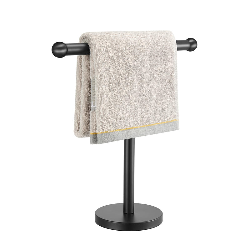 T-Shape Bath Hand Towel Holder Stand, SUS304 Stainless Steel Free Standing Hand Towel Rack with Heavy Base, for Bathroom Kitchen & Countertop, Matte Black Style2-black（1 Pack）