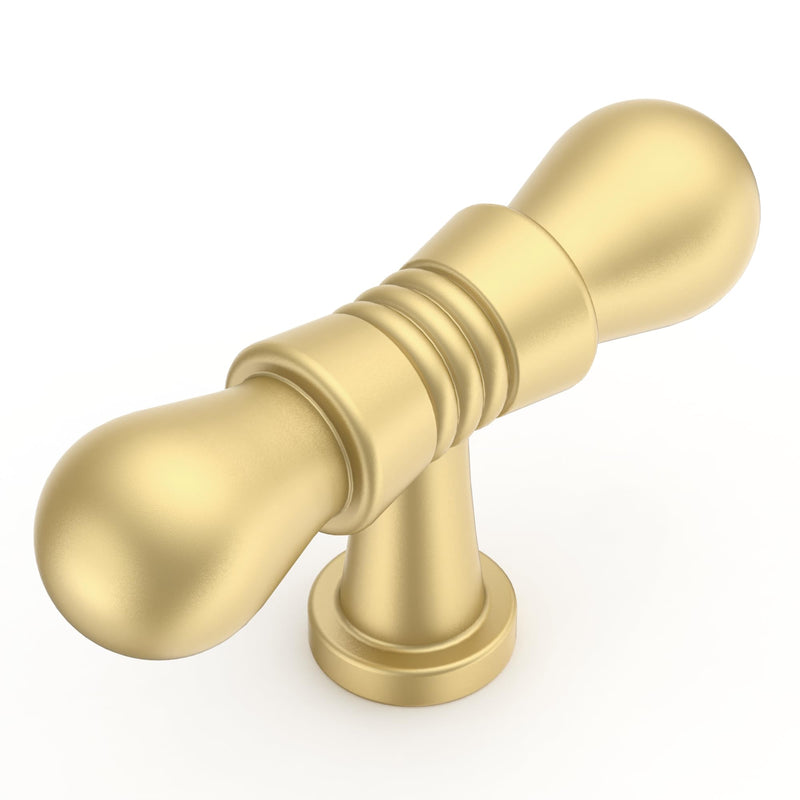 Alzassbg Brushed Gold T Bar Cabinet Knobs 10 Pack, AL6098MGP | Single Hole Knob, 2.4 Inch Length, Solid Metal Build, Decorative Hardware Pulls, for Cabinets and Drawers 2.4" Single Hole