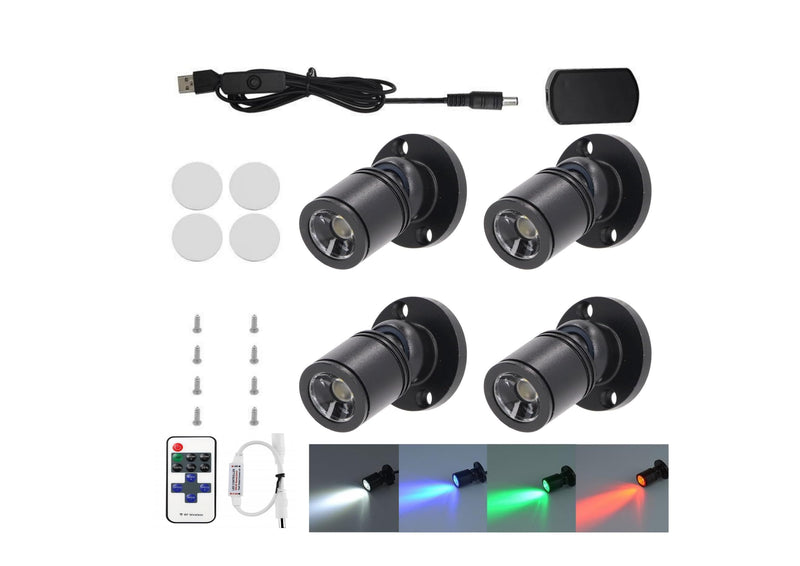 12V LED Mini Spotlights Colorful - Dimmable 1.5W 150lm Tiny Spotlights for Displays with Wireless Dimmer - Pack of 4 Colorful - 4 Pack
