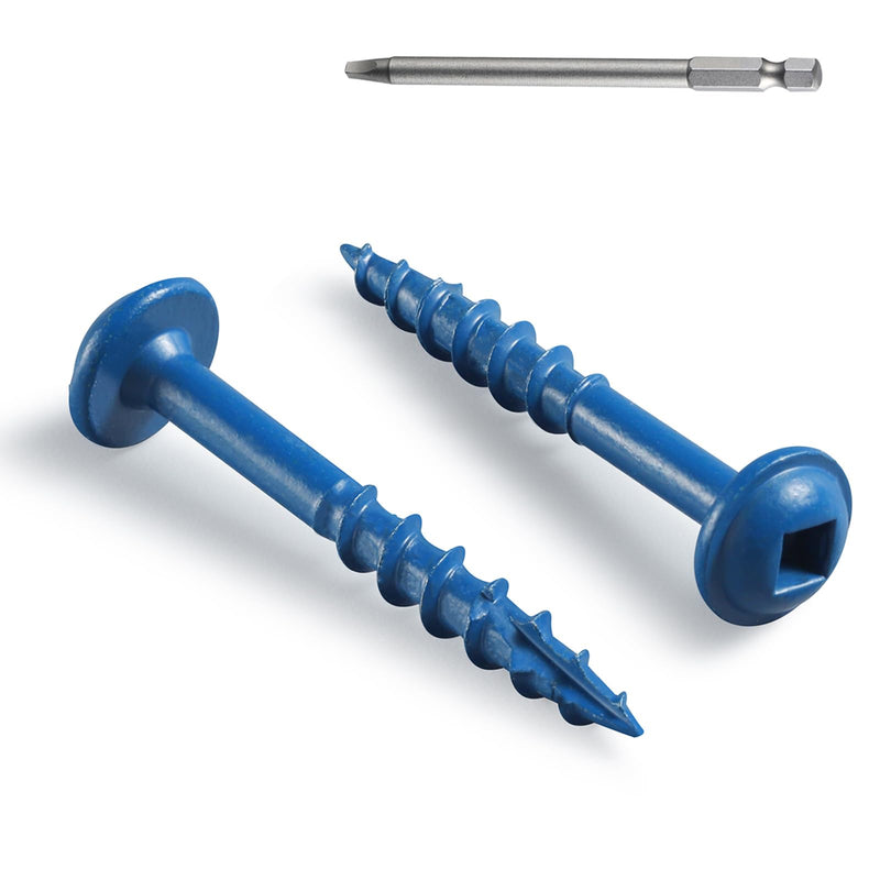 Pocket Hole Screws 1 1/4 Inch, 150Pcs, Anti-Rust Blue Coated Pocket Screws #8 x 1-1/4", Exterior Wood Screws, Coarse Thread, Washer Head Square Drive, Self-Tapping Tip, with Drive Bit #8 x 1-1/4" 150