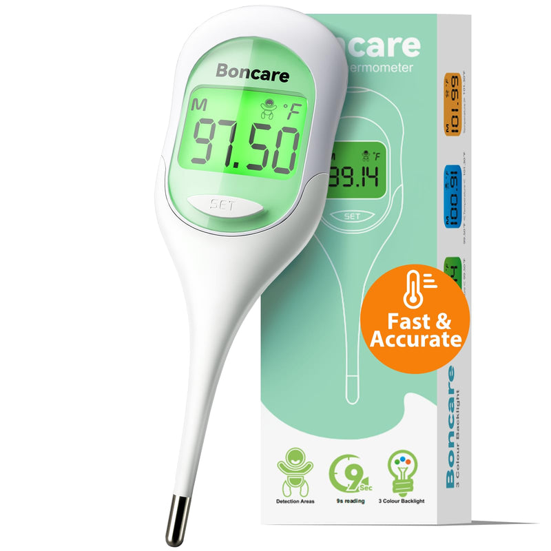 Boncare 9 Seconds Digital Basal Thermometer for Adults and Kids - Accurate Oral Thermometer with Fever Alarm, Rectal Thermometer for Baby with Large Display (Light Green) Light Green
