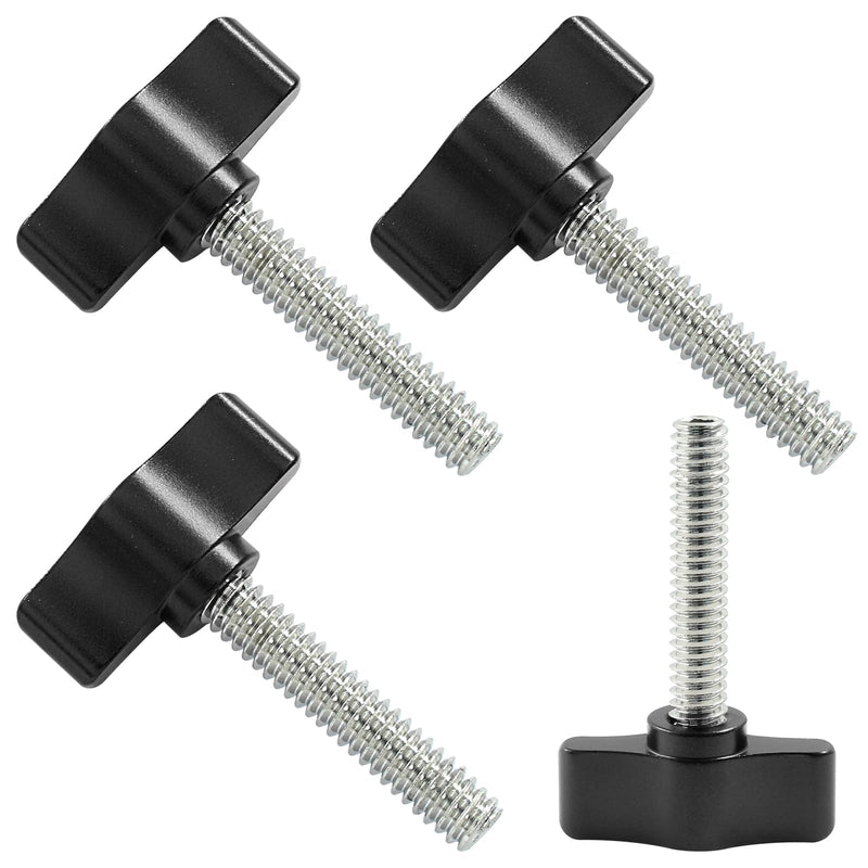 4 Pcs 1/4-20 x 1-1/4 Inch Thumb Screws, Stainless Steel Thread with Black Aluminum Knob, Thumb Screw Fasteners for Woodworking, Indoor, Outdoor and Equipment Assembly 1/4"-20 x 1-1/4"