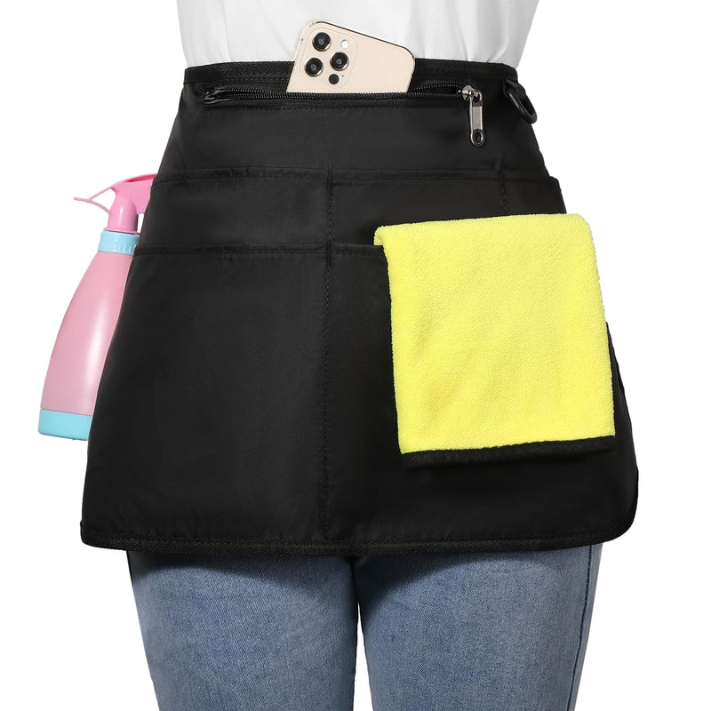 Cleaning Apron Caddy for Women with 6 Pockets, Professional Waterproof Cleaning Supplies for Housekeeping Black 1