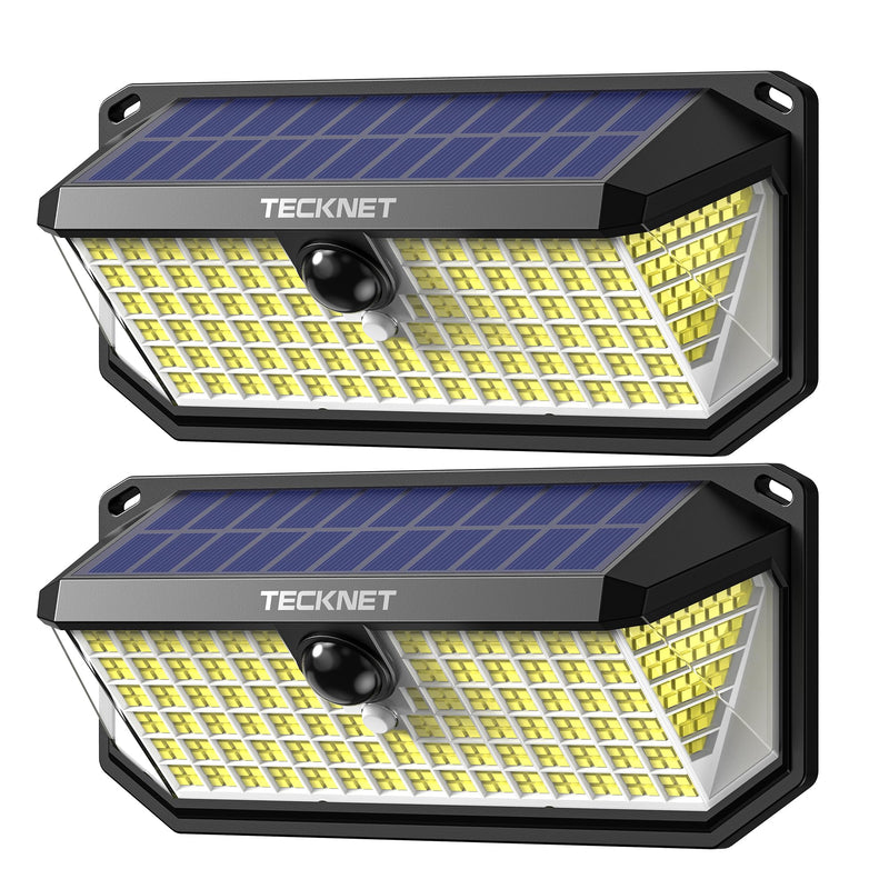 TECKNET 4200Lm 416 LED Solar Motion Lights Outdoor, 300° Angle & 3 Lighting Modes Motion Sensor Light Outdoor, 2 Pack Security Solar Lights IP66 Waterproof for Fence Front Door Yard Deck Garden Garage 2 Pack - Cool White