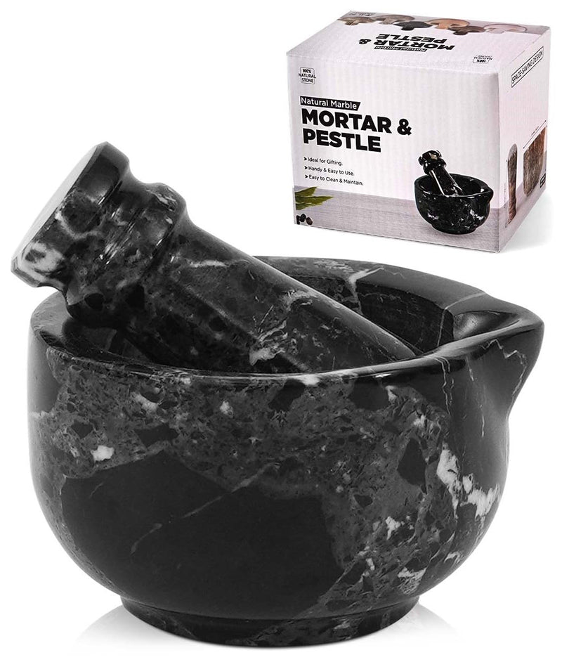 Marble Mortar and Pestle Set 3 Inch Black Handmade Small Spice Grinder for Kitchen Decor - Stone Pill Crusher Fine Powder, Herb Grinding Bowl, Garlic Crusher