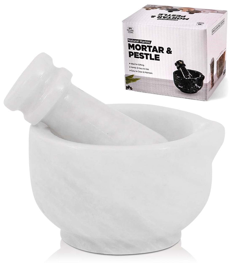 Marble Mortar and Pestle Set Handmade 3 Inch White Stone Pill Crusher Fine Powder - Spice Grinder Manual for Kitchen Decor, Herb Grinding Bowl & Small Garlic Crusher