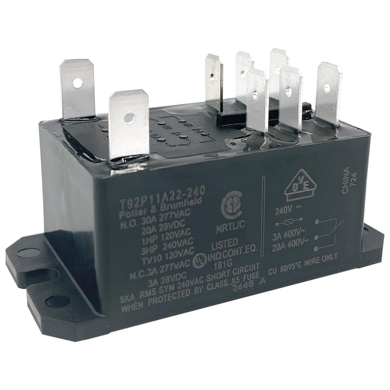 T92P11A22-240 Power Relay (1-Pack), 8-Pin DPDT 2-Pole 30A 240VAC Coil General Purpose Replacement Component, Heavy Duty Contactor for Industrial Motor Control & HVAC/R Systems, Replaces T92 Series