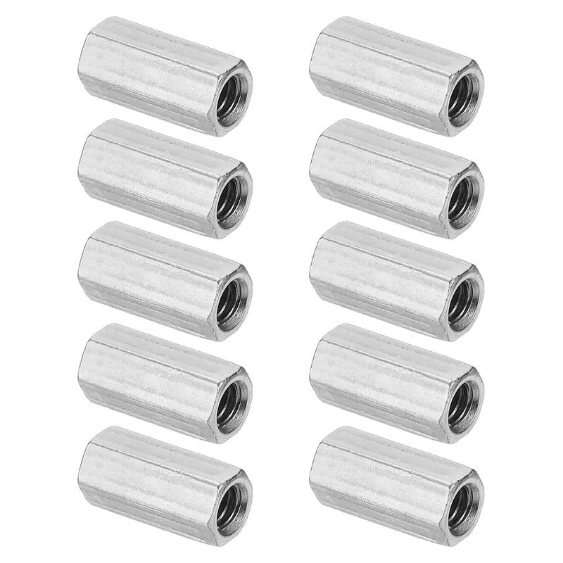 PATIKIL 1/4"-20 UNC Hex Coupling Nuts, 10Pcs 0.79" Long Fully Threaded Rod Coupling Nut Studding Connector Fasteners Galvanized Carbon Steel 1/4"-20 x 0.79" 10