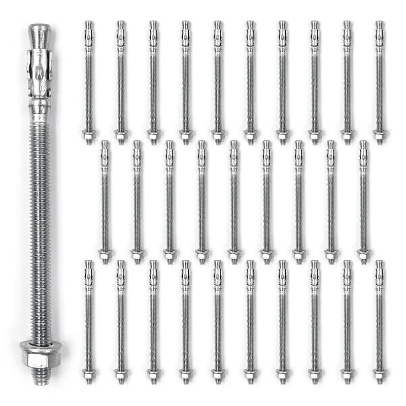 1/4x4 Inch Standard Fasteners for Heavy-Duty Zinc Wedge Anchors for Cement and Concrete (Box of 30) 1/4"x4"-30pcs