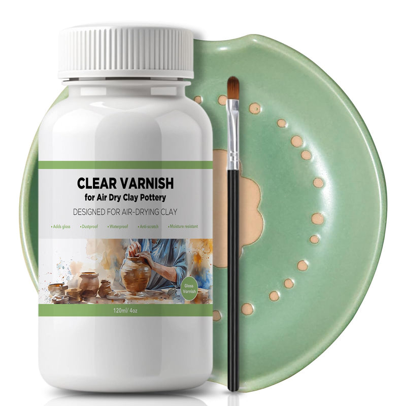 Air Dry Clay Varnish - Air Dry Clay Sealant for Airdry Clay - Clear Varnish for Air Dry Clay Pottery - Gloss Finish Clear Varnish for Pottery, Used to Prevent Clay Cracking, Scratches, Wear -120ml Gloss Varnish