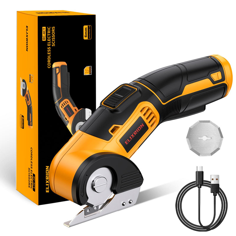 Cordless Electric Scissors, fabric scissors, rotary cutter, for Cutting Carpet, Cardboard, Leather, Paper, Plastic.yellow.