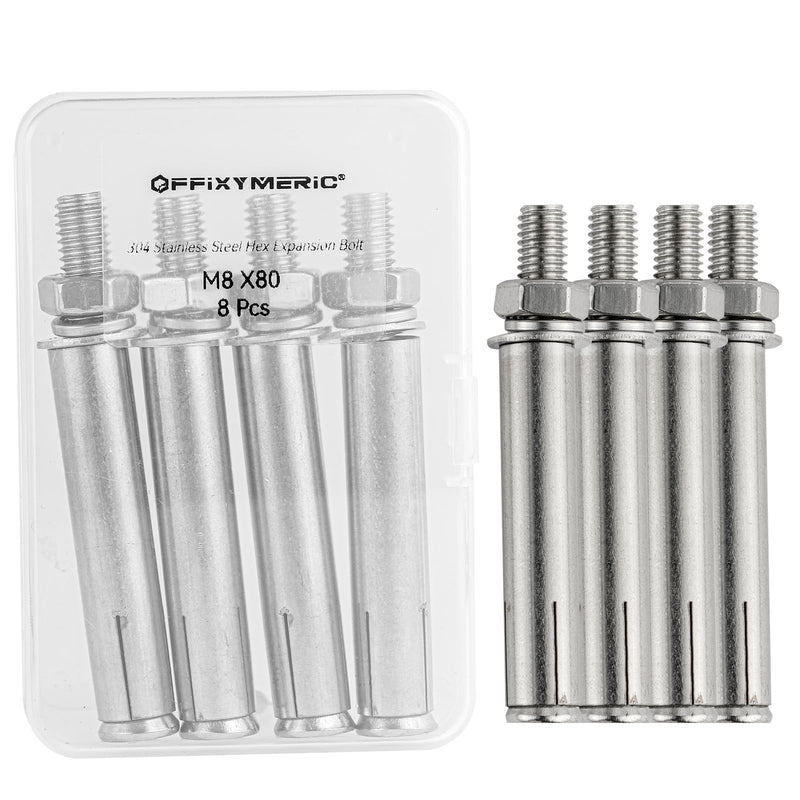 8 Pcs M8 x 80mm 304 Stainless Steel Hex Expansion Bolt, 304 Stainless Steel Expansion Screw Bolts Sleeve Anchoring Fastener Wall Concrete Brick Expansion Screw M8x80mm/8 Pcs