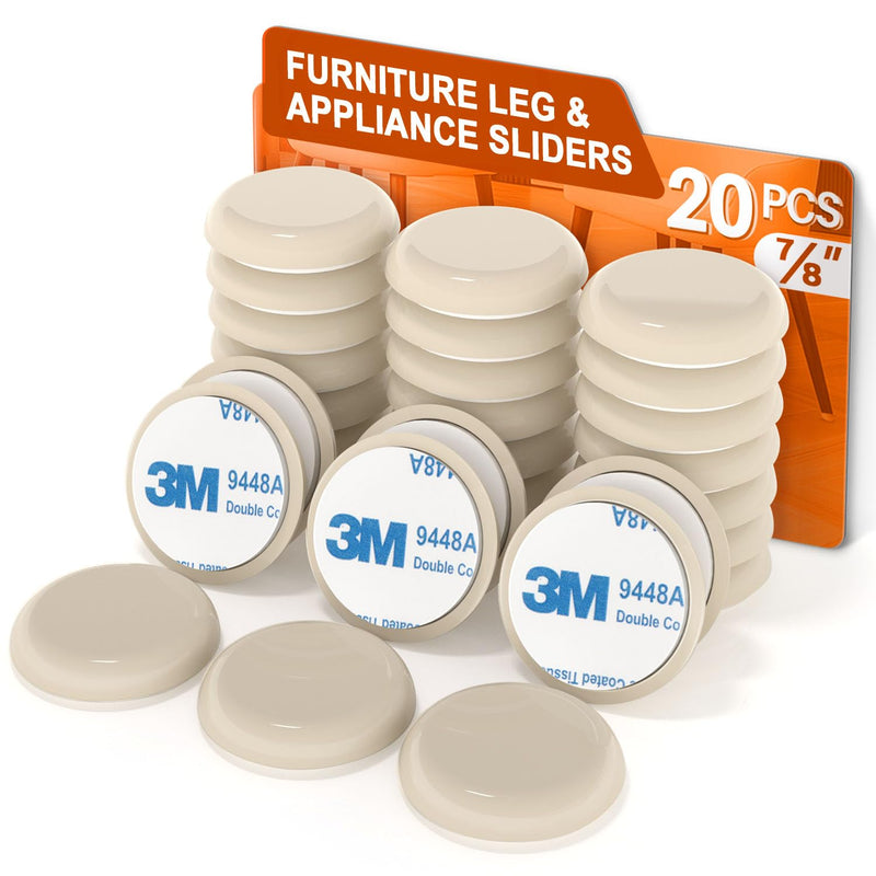 Furniture Sliders for Carpet Furniture Glides for Carpet Furniture Moving Pads Chair Sliders for Carpet with 3M Self-Stick Adhesive RUSIDO 7/8 Inch 20pcs Beige 7/8"