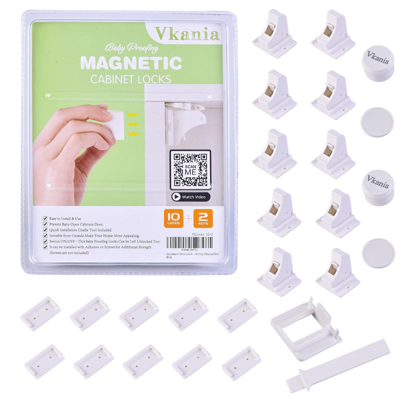 10 Pack Vkania Magnetic Cabinet Locks Baby Proofing - Baby Safety Latches for Drawers and Cabinets - Easy Installation No Drilling 10