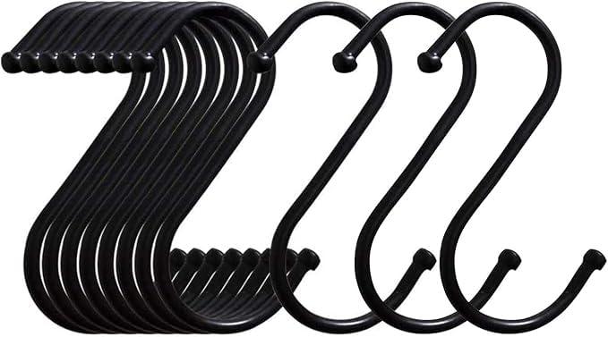 S-Shaped Hooks 20 Packs of 3.2 Inches Black, Heavy Metal S-Shaped Hooks, Suitable for Kitchen, Bathroom, Office, Garden or Outdoor Activities