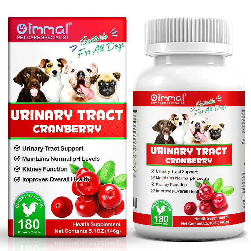 Cranberry for Dogs, 180P Cranberry Urinary Tablets for Dogs - Supports Bladder Infection, Urinary Tract, Bladder Stone & Dog UTI, Pet Supplement Treats for Dogs, Chicken Flavor - 180P Chewable Tablets 5.1OZ - PawsPlanet Australia