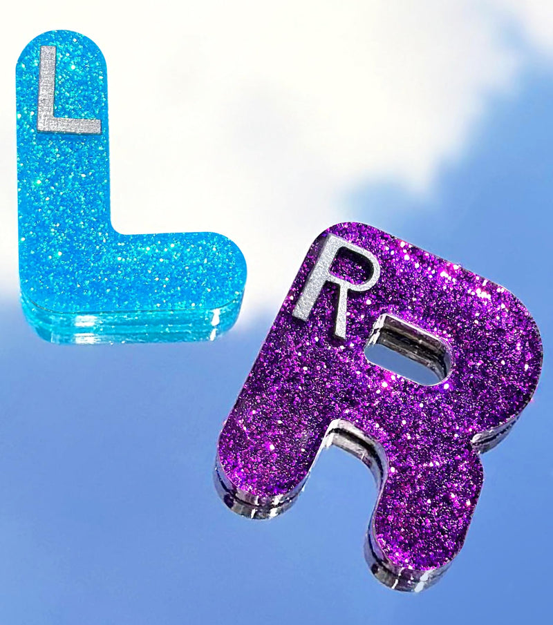 Plifal Xray Markers with Lead Initials - Glitter Radiology X-ray Markers in Blue & Purple "L&R" Letter Shape Include Reusable Adhesive Tapes to Nurse Radiologist Badge Buddy, Easy to Identify Blue Purple