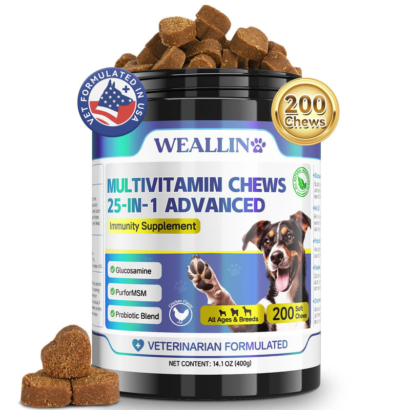 Dog Vitamins - 25-In-1 Dog Vitamins and Supplements Multivitamin For Dogs With Glucosamine Probiotics Omega-3 Dog Multivitamin Chewable For Coat, Heart, Hips & Joints, Digestion & Immune System 200pcs - PawsPlanet Australia