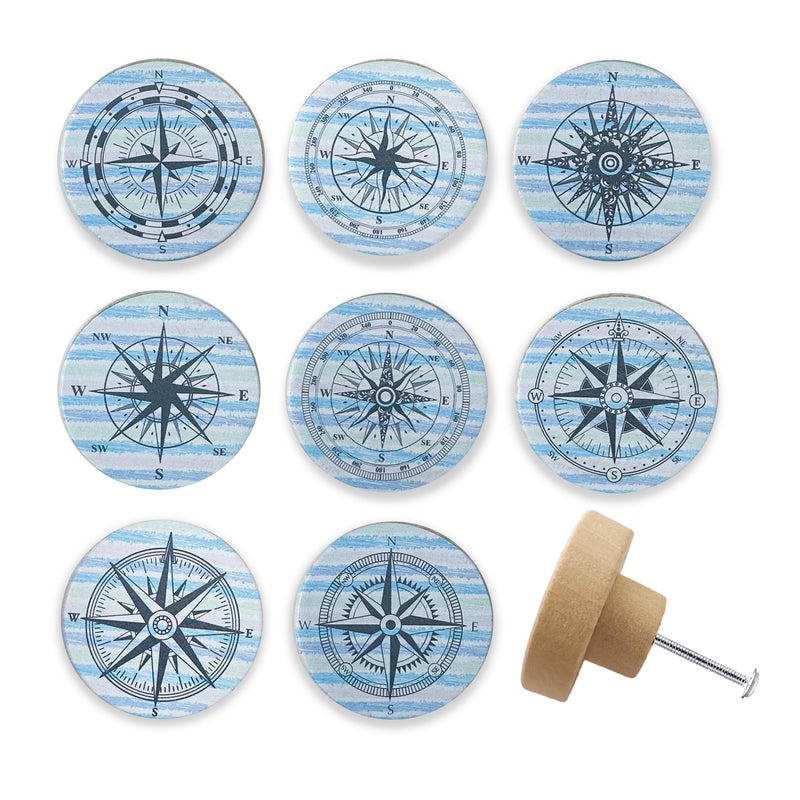 Set of 8 Wooden Vintage Nautical Coastal Beach Themed Kitchen Cabinet Furniture Dresser Drawer and Pulls1.8 X 1.8 Inches