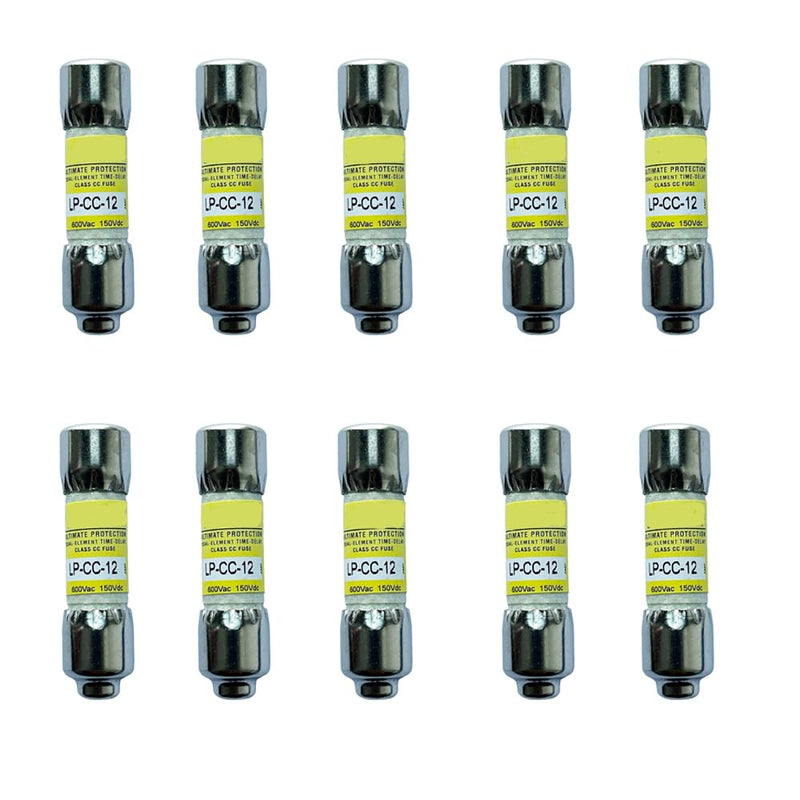 10-Pack New LP-CC-12 LP-CC-12A LP-CC 12A 600Vac Class CC Time Delay Fuse, LP-CC-12 Current Limiting Class CC Rejection Cartridge Fuses 10
