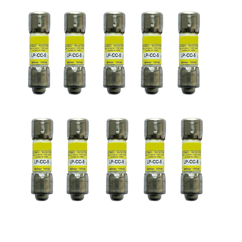 10-Pack New LP-CC-5 LP-CC-5A LP-CC 5A 600Vac Time Delay Fuse, LP-CC-5A Current Limiting, Motor Starting, Frequent Cycling,Class CC Rejection Cartridge Fuse