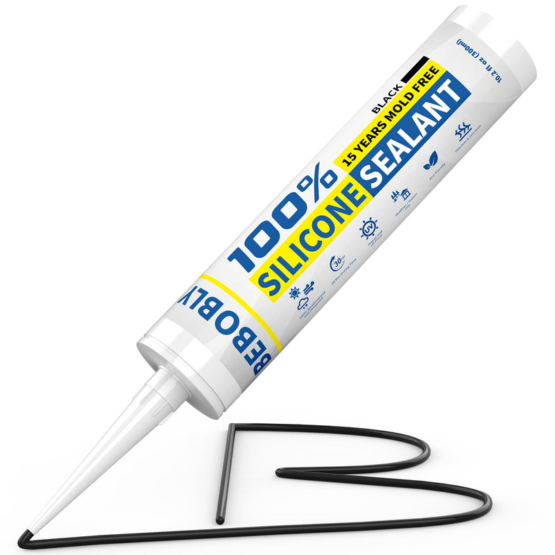 Black Silicone Caulk & Sealant, 100% Waterproof Silicone Caulking, Silicone Sealant Caulking for Kitchen, Bathroom, RV, Interior & Exterior Use, Shrink & Crack Proof, 10.2 FL. OZ/300ML, 1 Pack