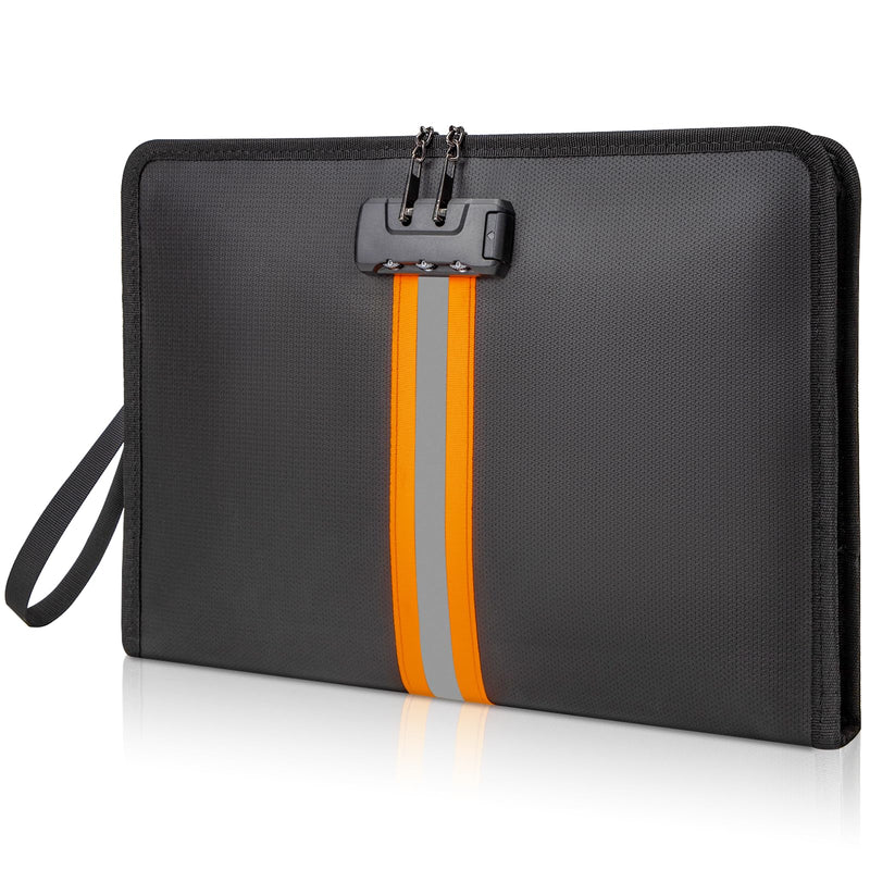 Fireproof Document Bag with Lock，13"×9.2" Fireproof Money Bag，with Zipper and Lock，Suitable for Tablets, A4 Documents, Cash, Mobile Phones, Credit Cards and Notarized Documents. Black 13*1*9 inches