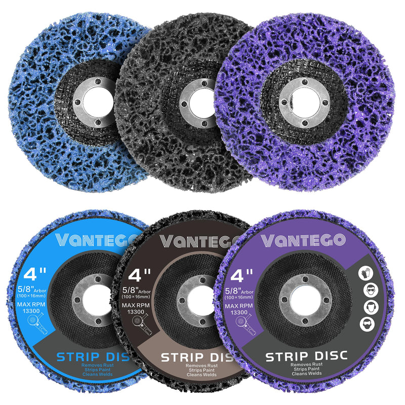 6-Pack Paint Stripping Discs 4” x 5/8” for Angle Grinder Rust & Paint Remover, Includes 2 Purple, 2 Blue, 2 Black - NewNest Australia
