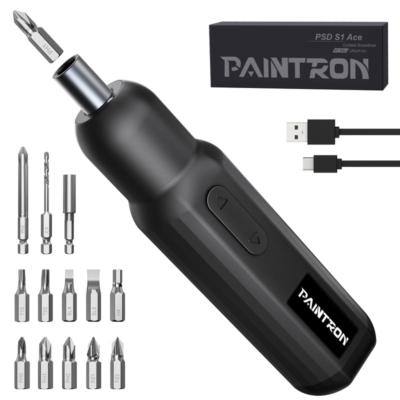 Electric Screwdriver Set,4V Cordless Rechargeable Screwdriver with 250 RPM Powerful Motor, USB-C, LED, 1 Drill Bit, 12 Bits for Furniture/Electrical Repairs